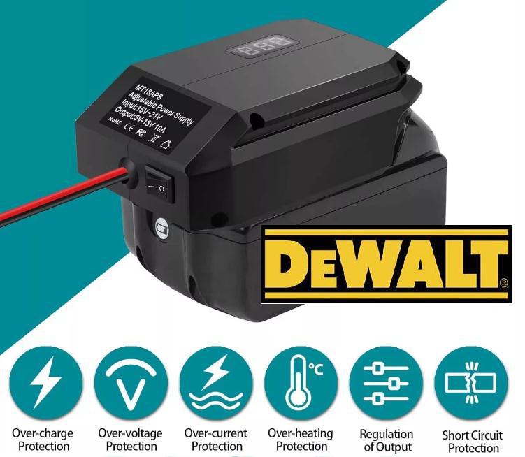 20V to 12V Step Down Converter, Adjustable for Dewalt, Milwaukee, Hitachi (Battery NOT included)